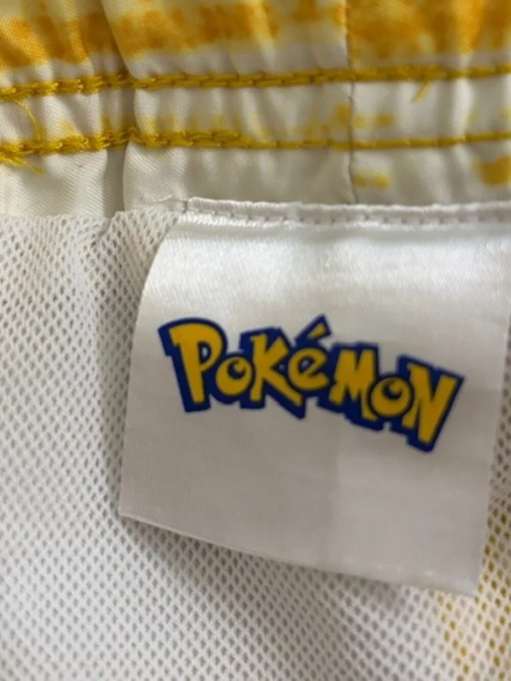 Pokemon Swim Trunks Poke Ball Yellow White Stripes Drawstring Boys Medium